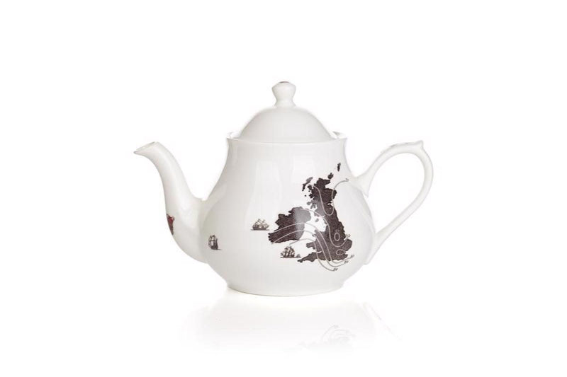 UK MAP. tea pot. white